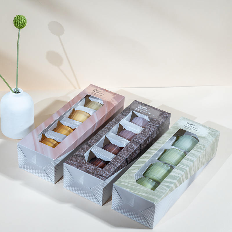 세로 줄무늬 소형 난쟁이 유리 캔들 컵 4개 세트