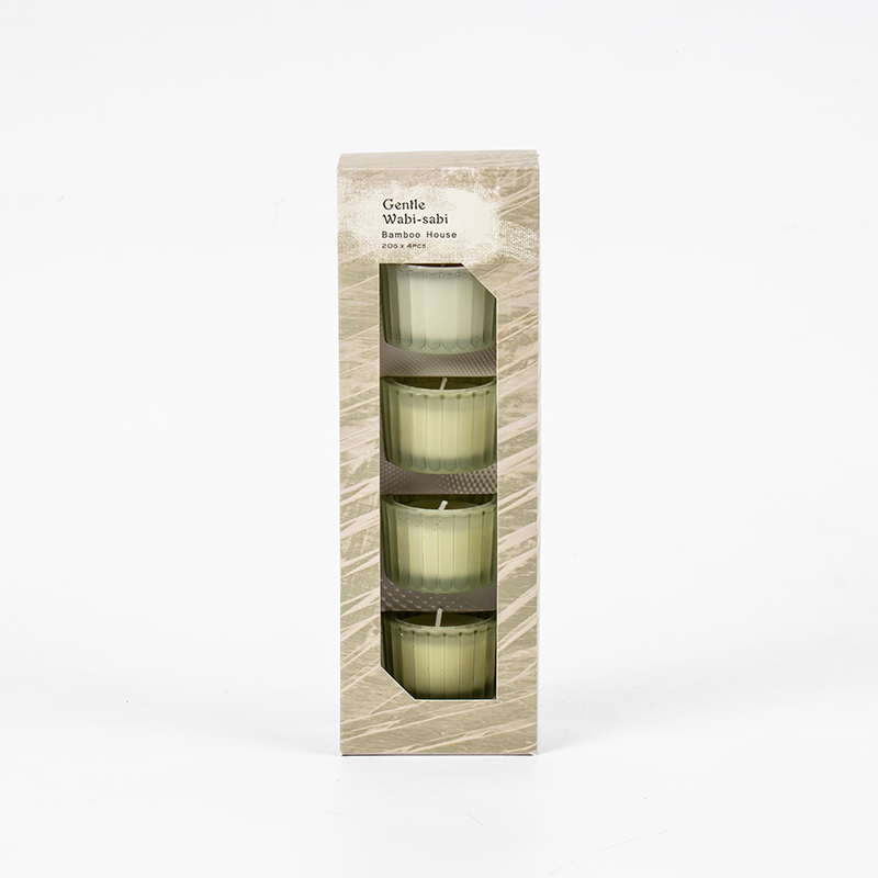 세로 줄무늬 소형 난쟁이 유리 캔들 컵 4개 세트