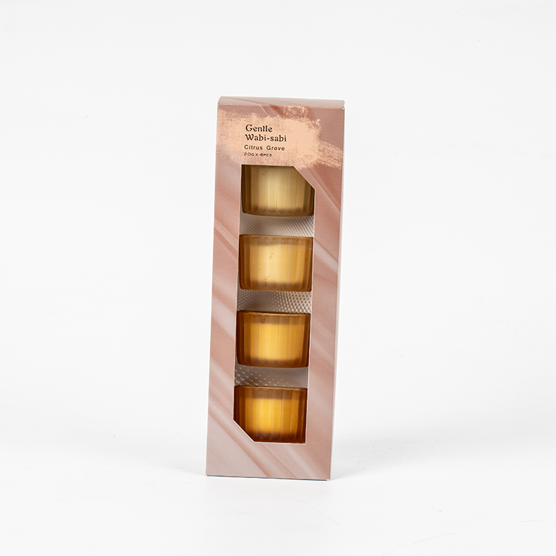 세로 줄무늬 소형 난쟁이 유리 캔들 컵 4개 세트