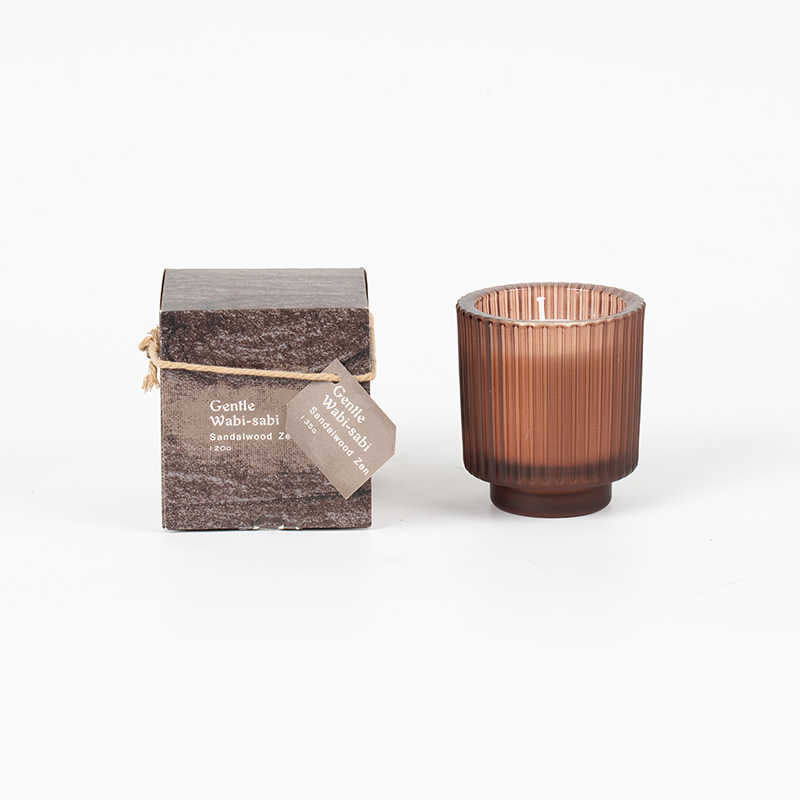 세로 줄무늬 향초가 있는 둥근 유리 캔들컵 - 에코 소이왁스 캔들 판매점